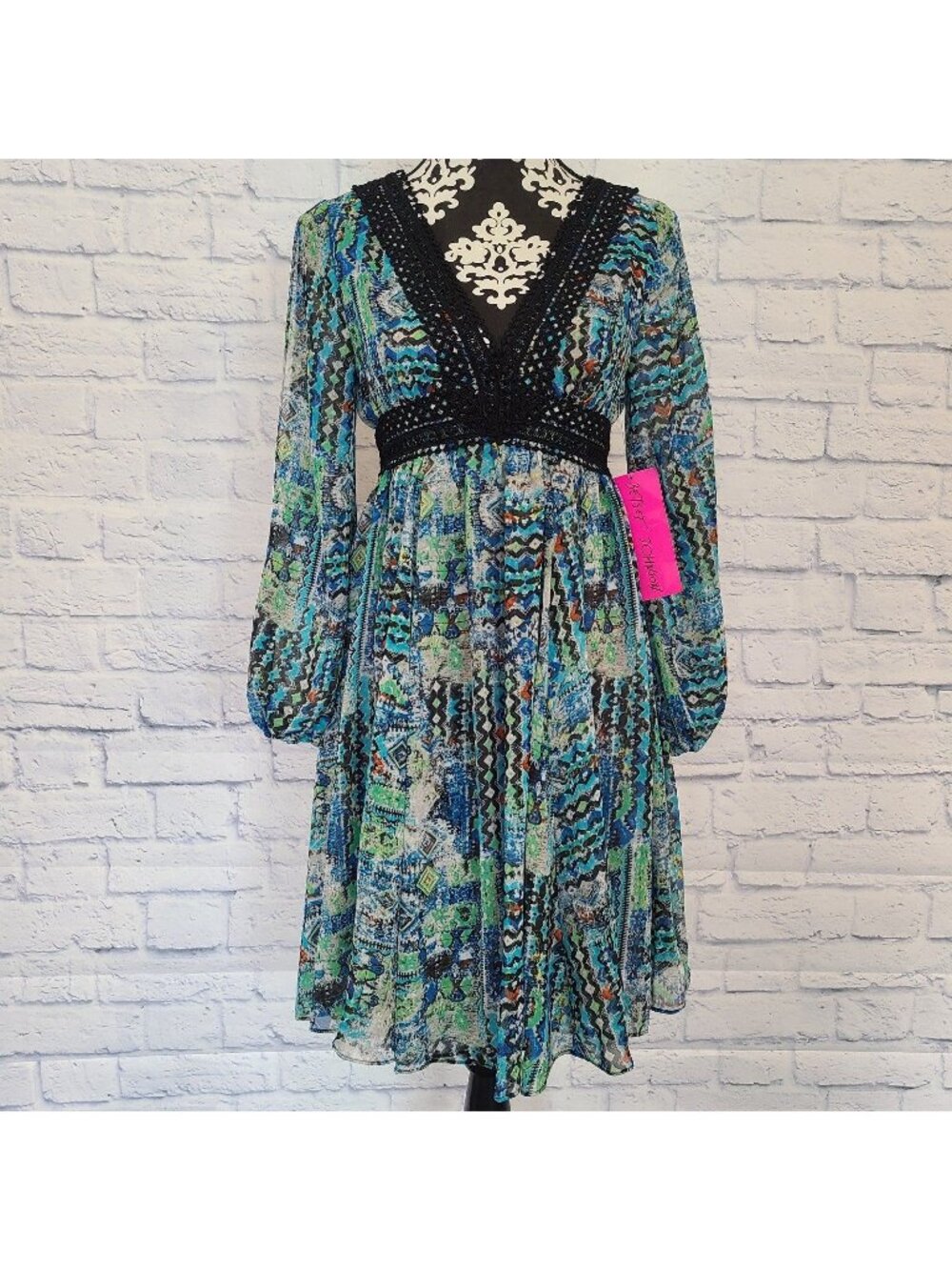 Betsey Johnson Boho Long Sleeve Dress Crochet Lace 2 NWT Feminine Romantic